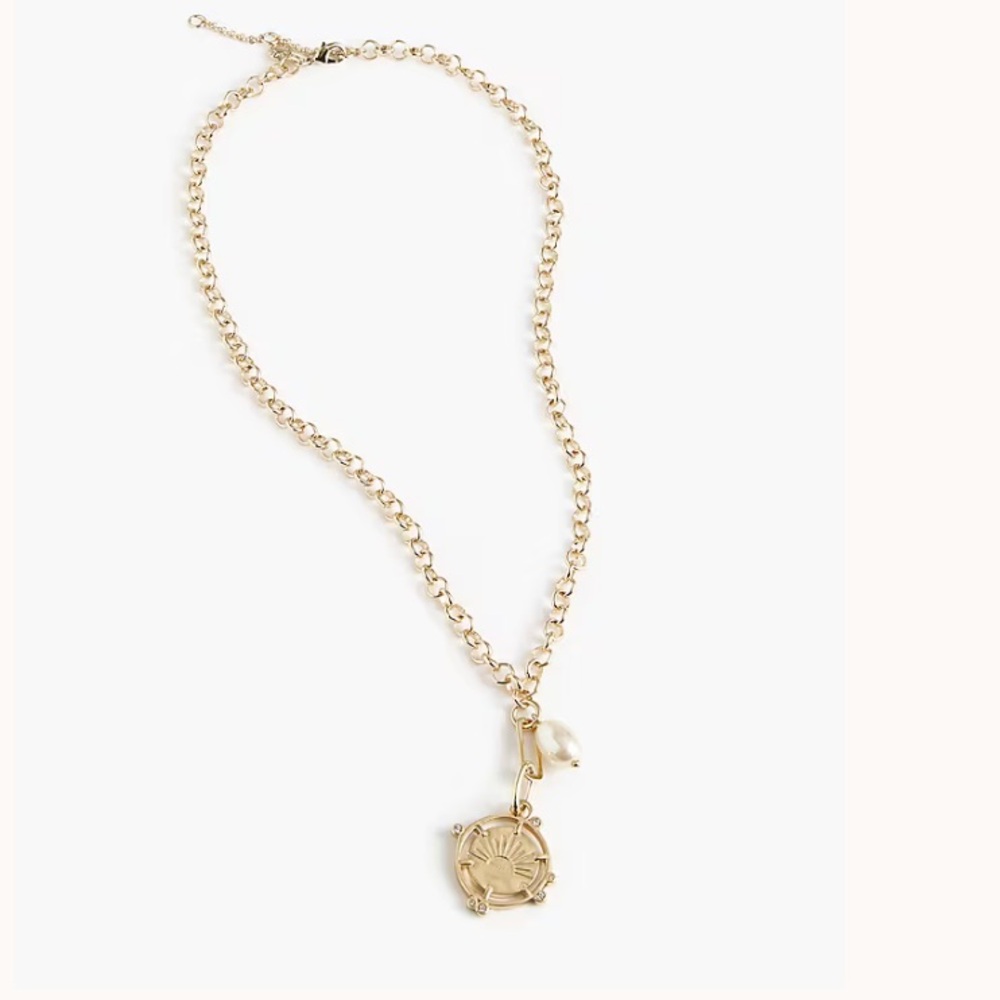 NWT J Crew Gold Pearl and Coin Charm Necklace